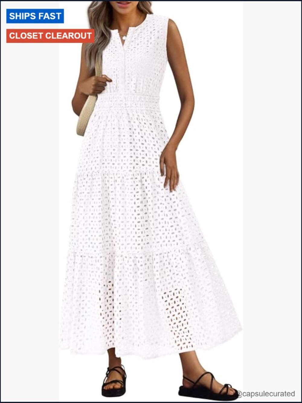 Sleeveless Eyelet V-Neck Maxi Dress Tiered A-Line Flowy Sundress